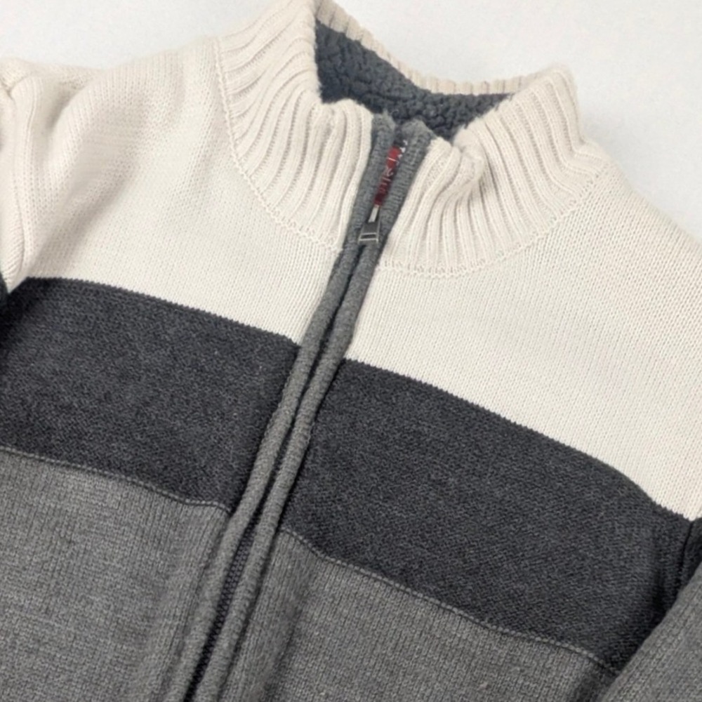 Coleman Mens XL Full Zip Sherpa Lined Sweater Colorblock Grey Cream Heavy Knit